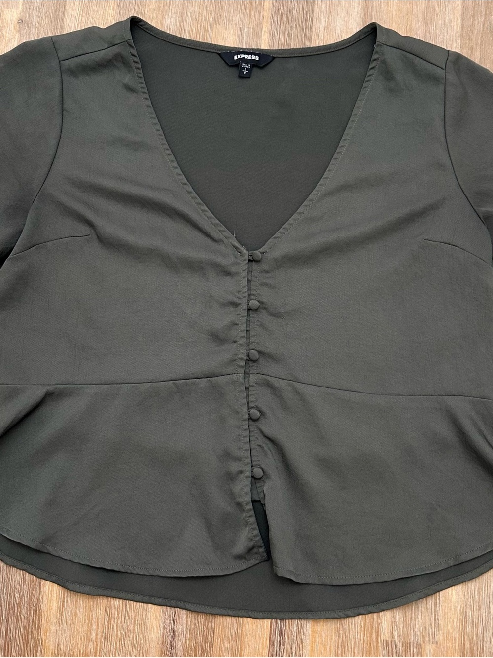 Express Women's Olive Peplum V-Neck Button Top